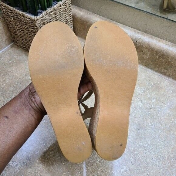 K. Jacques St. Tropez Womens Brown Leather Cork Wedge Sandals 39 Size 7.5 8 - Picture 9 of 11